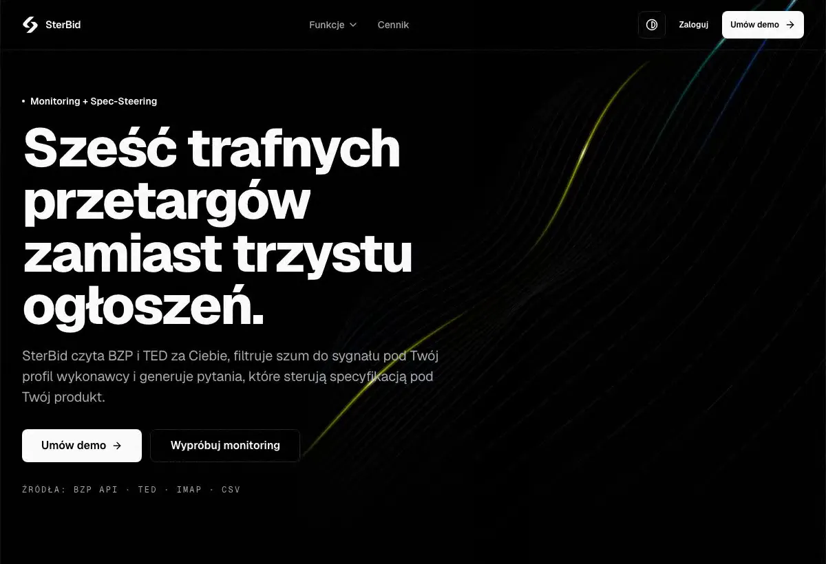 Strona SterBid z nagłówkiem o sześciu trafnych przetargach