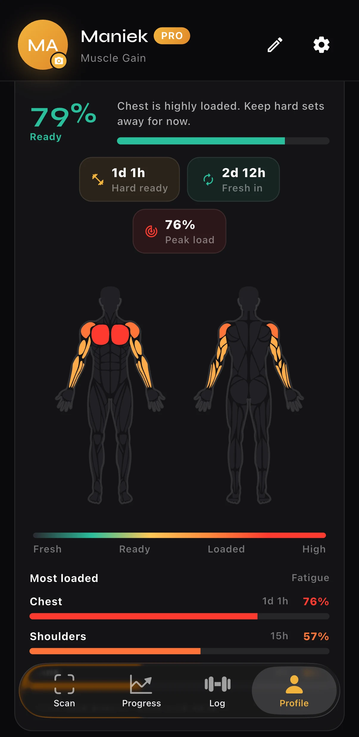 Muscle load and recovery map